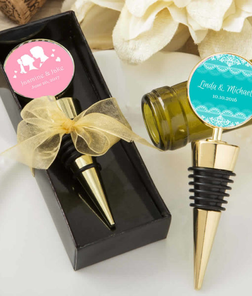 Personalised wine stopper, gold wine stopper favors