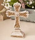 Antique Ivory Cross Statue With Matte Gold Detailing