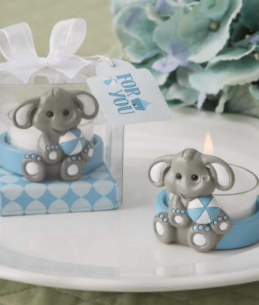 Baby Elephant With Blue Design Tea Light Holder