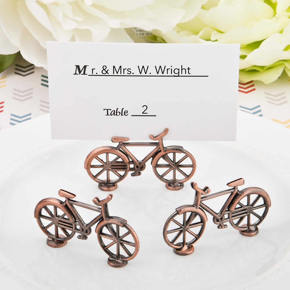 Bicycle Wedding Place Card Holders Antique Copper Color Metal