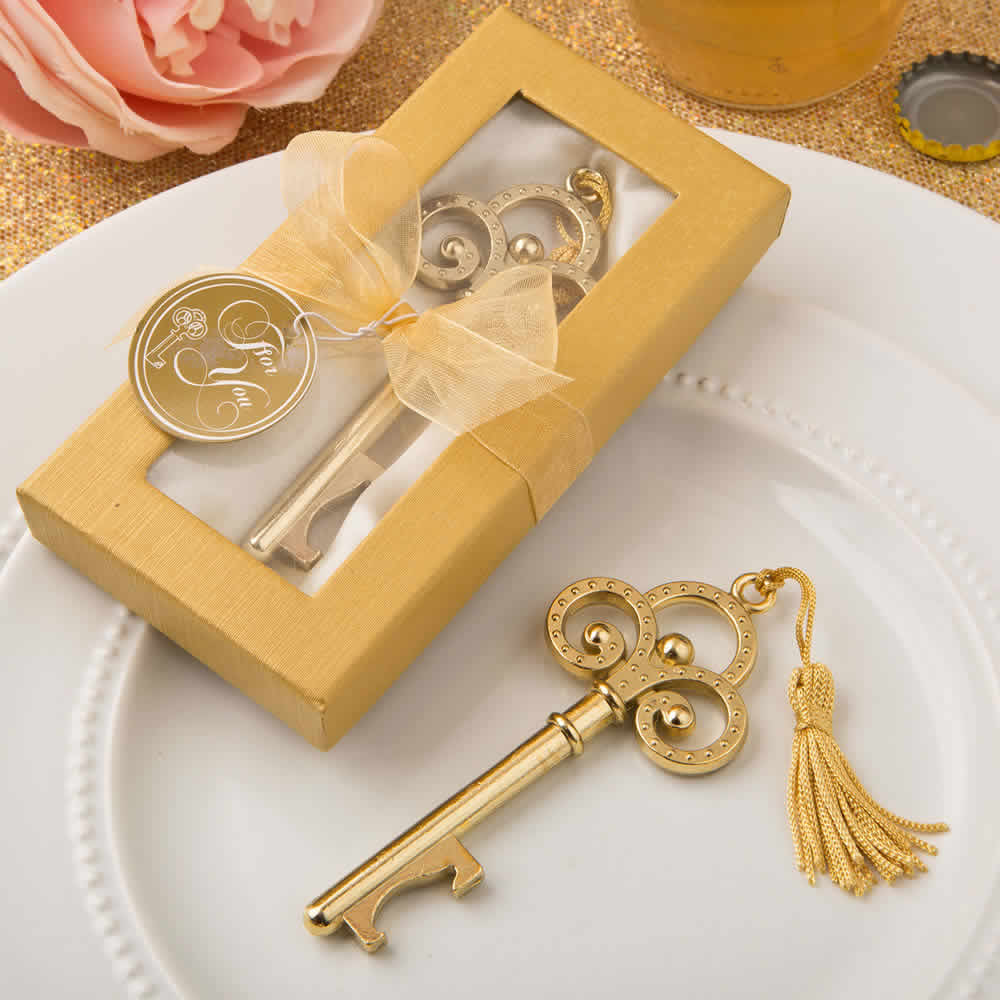 Rose Gold Vintage Skeleton Key Bottle Opener Bridal Shower Wedding Favors 