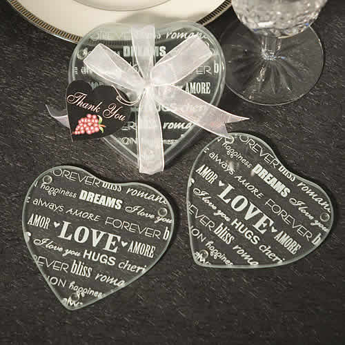 Heart Design Glass Coaster (Set Of 2)