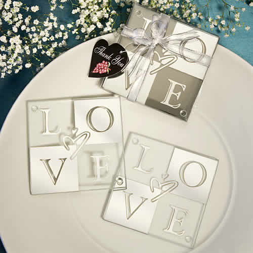 Love Glass Coasters Wedding Favors Mirror Finish(Sets of 2) FREE Rush
