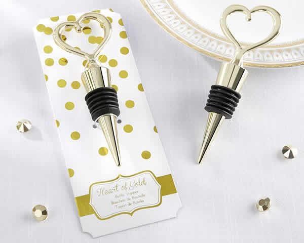 25 Gold Heart Bottle Stopper Wedding Bridal Baby Shower Party Boxed Gift Favors 