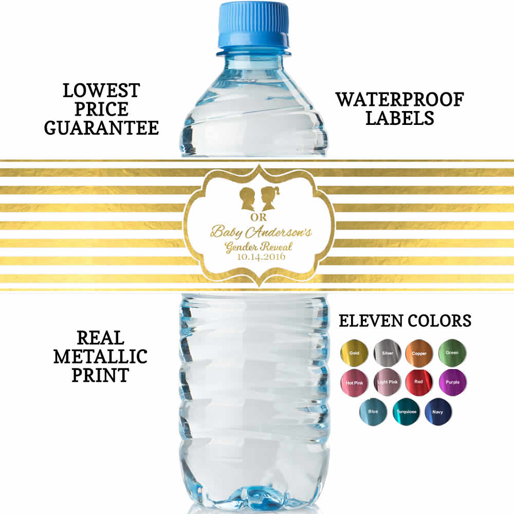 Water Bottle Labels For Gender Reveal, REAL Metallic Print, Lowest Price Guarantee