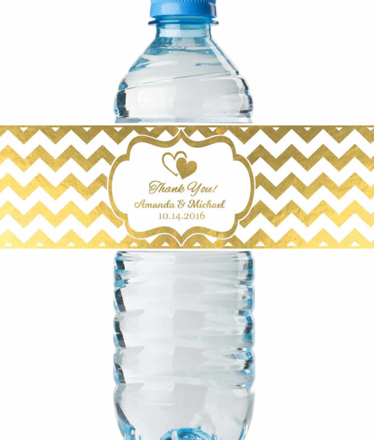Bridal Shower Water Bottle Labels, REAL Metallic Print