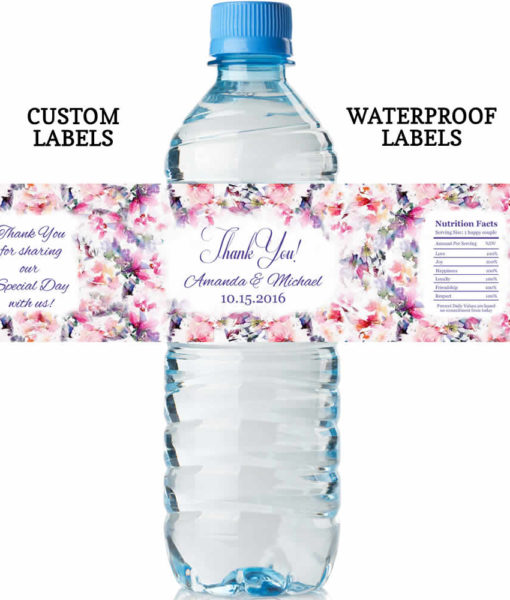 floral water bottle labels wedding