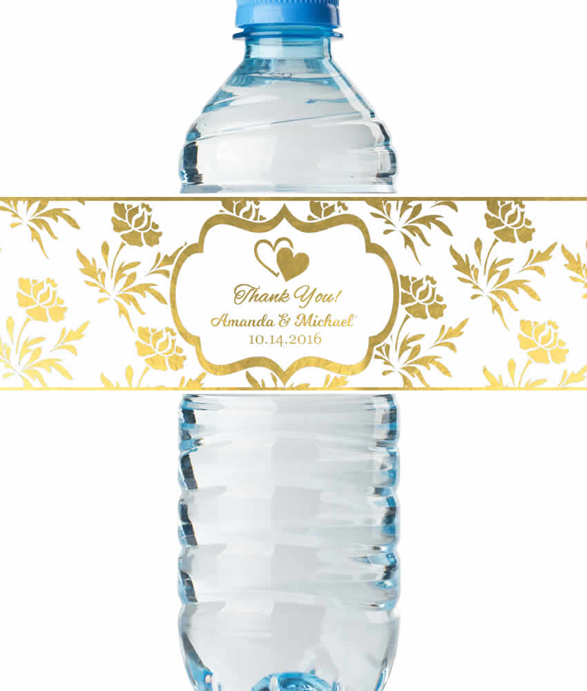 Personalized Wedding Water Bottle Labels, REAL Metallic