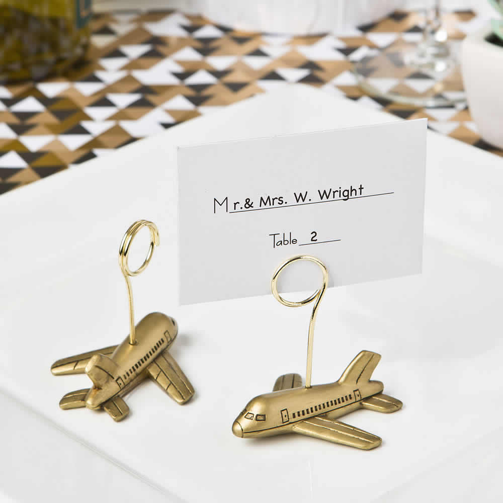 12 x Gold Air Plane Design Place Card Table Number Holders Wedding Decor 