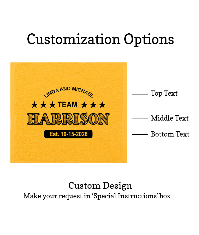 personalized wedding rally towels team last name customization options