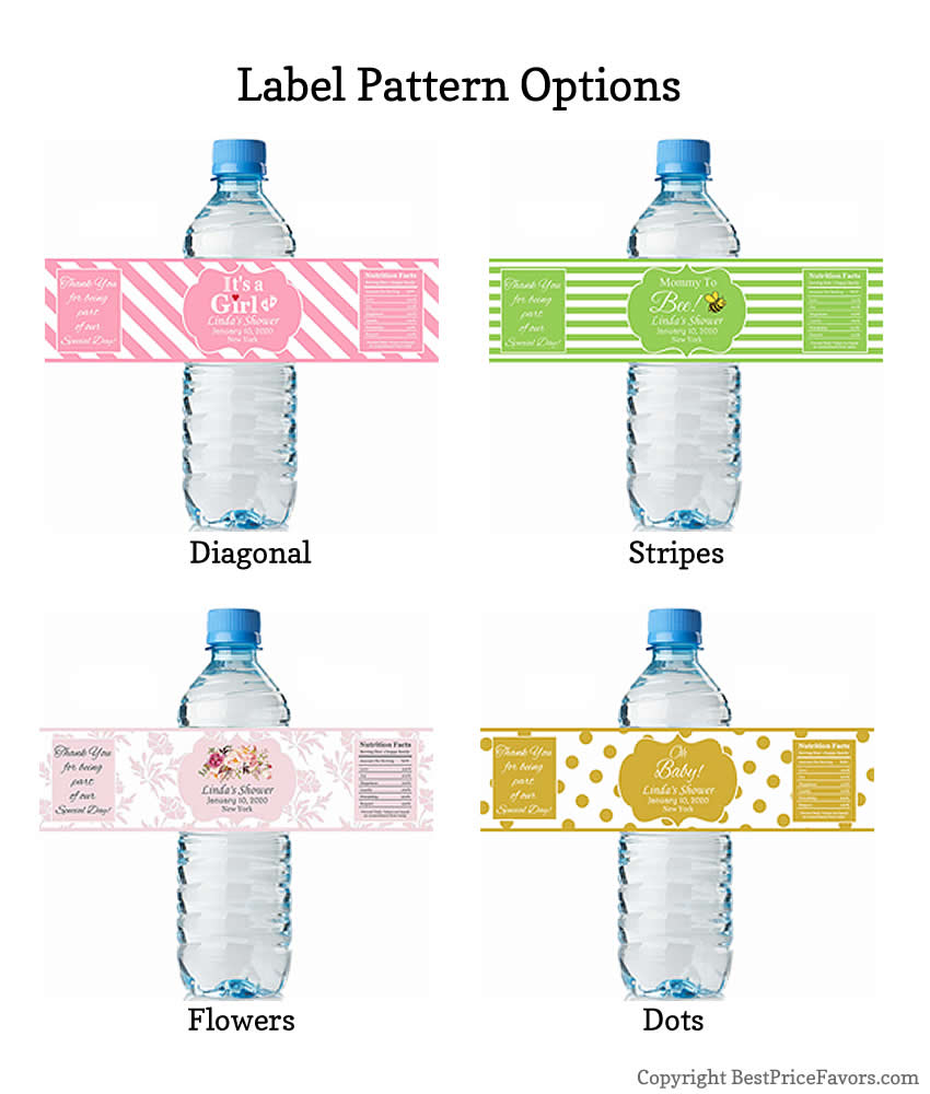 100 Baroque Anniversary Shower Water Bottle Labels Damask Pattern color 8"x2" 