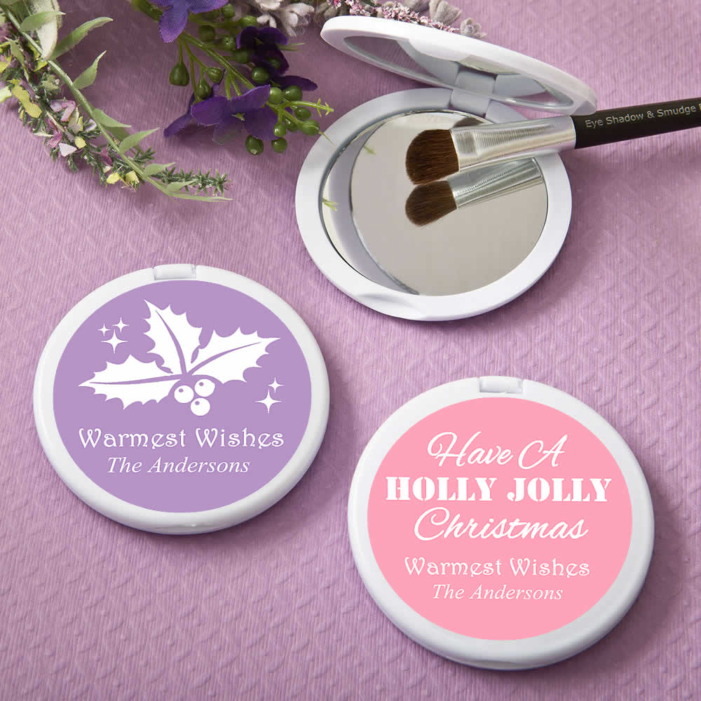 Personalized Compact Mirrors White Color Holiday Favors, LOWEST Price