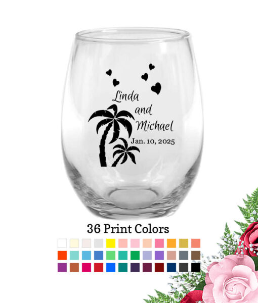 palm trees custom wine glasses