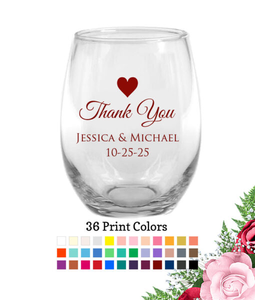 wedding wine glasses thank you heart