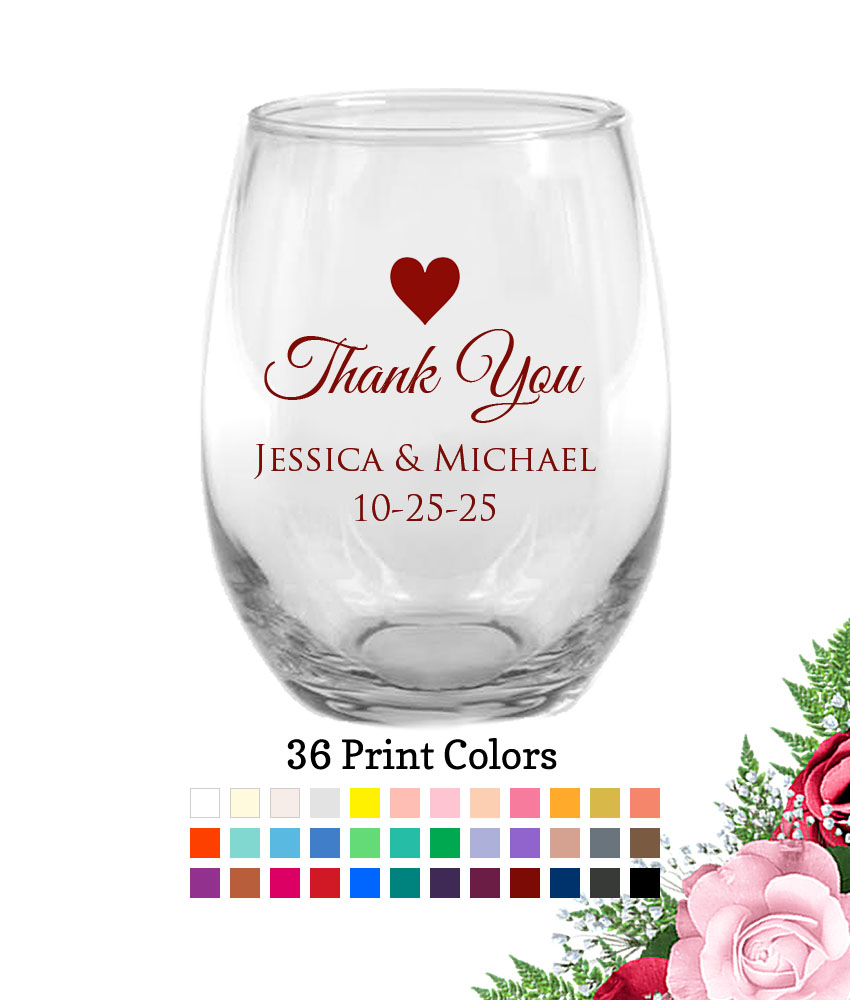 wedding wine glasses thank you heart