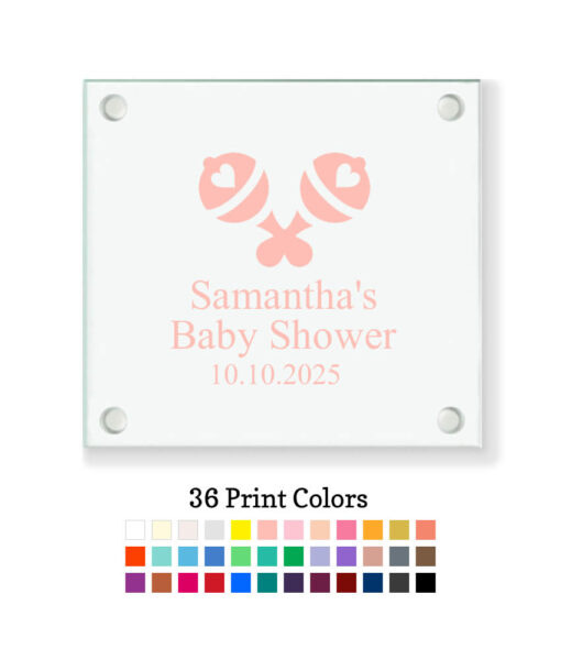 baby shower rattles glass coaster