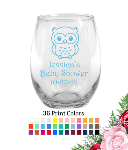 baby shower wine glass baby owl