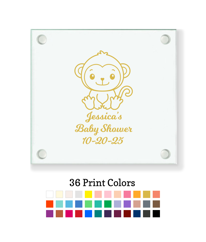monkey baby shower glass coasters