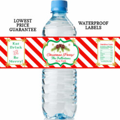 christmas water bottle labels pine cones red