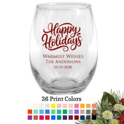 happy holidays personalized 9 oz wine glasses