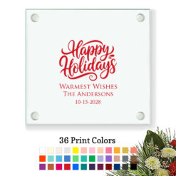 happy holidays personalized glass coasters