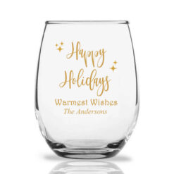 happy holidays wine glass