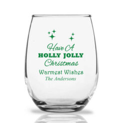 holly jolly christmas wine glass