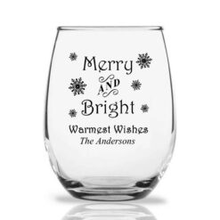 merry and bright wine glass