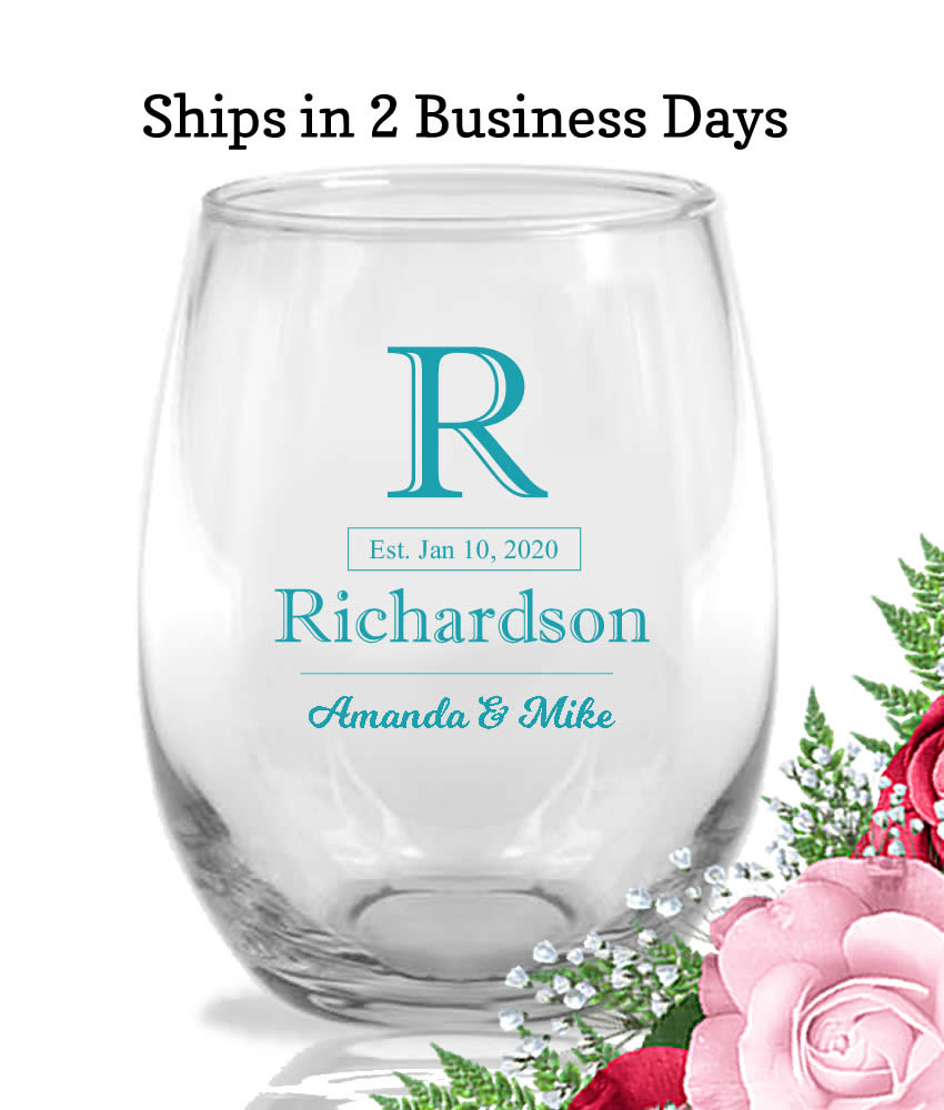 Personalized 9 oz. Stemless Wine Glass Last Name FREE Rush