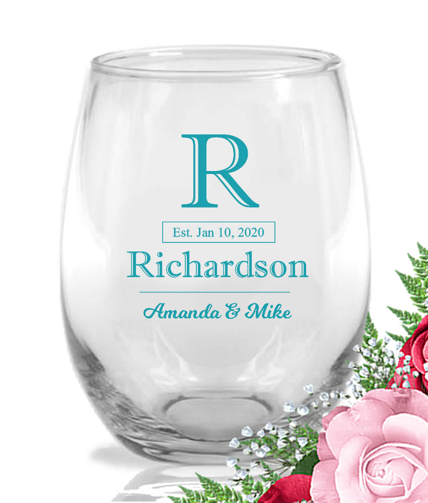 Personalized 9 oz. Stemless Wine Glass Last Name FREE Rush