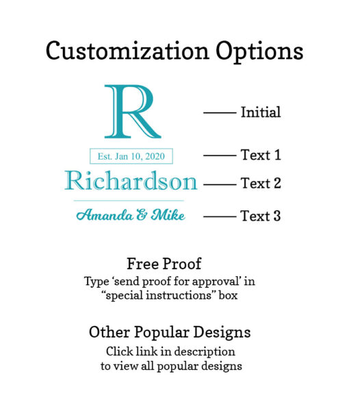 last name initial customization options free proof