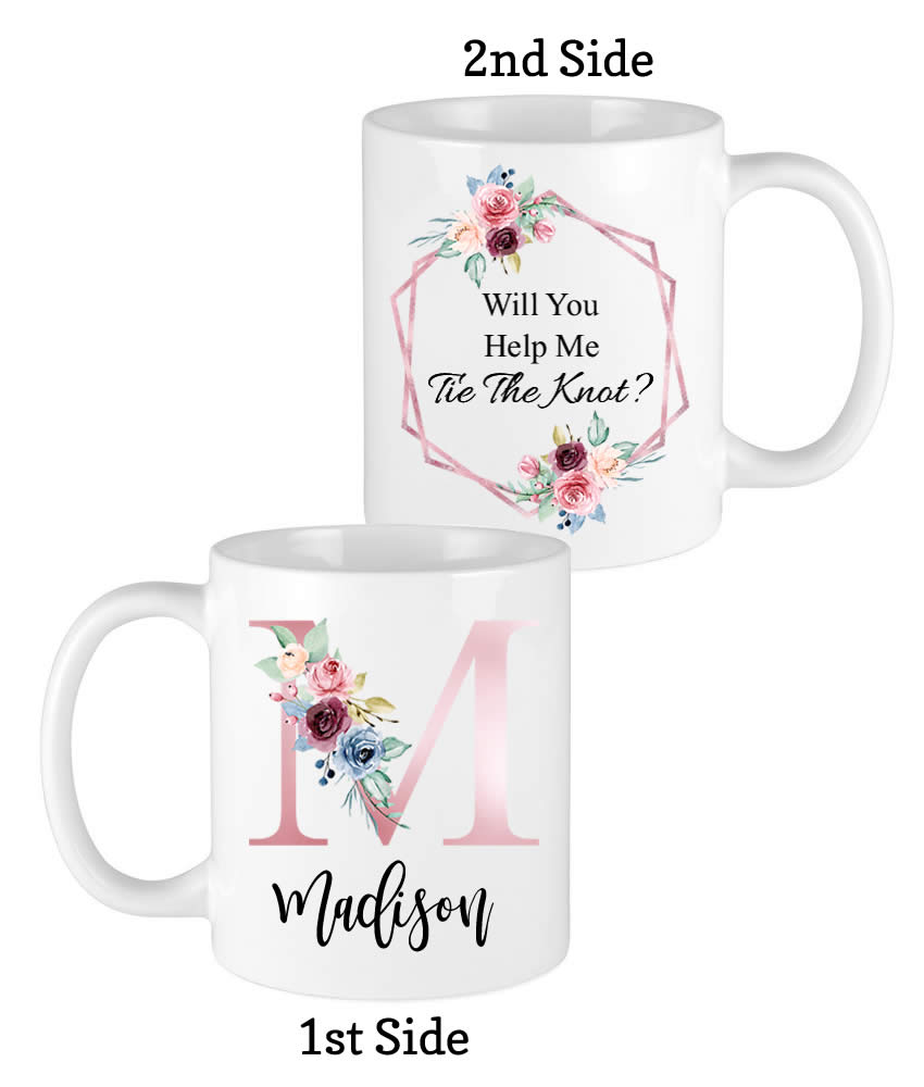 pink floral letter bridesmaid mugs