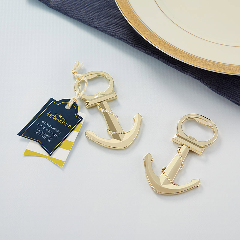 Gold Nautical Anchor Bottle Opener - FREE Rush with Custom Tags