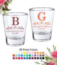 wedding shot glasses scroll monogram