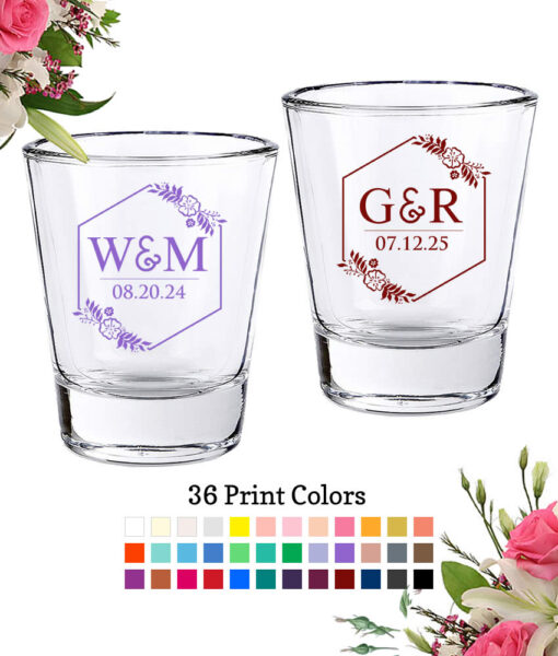 2 intials monogram floral box wedding shot glass