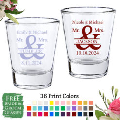 mr _ mrs name shot glasses free bride groom