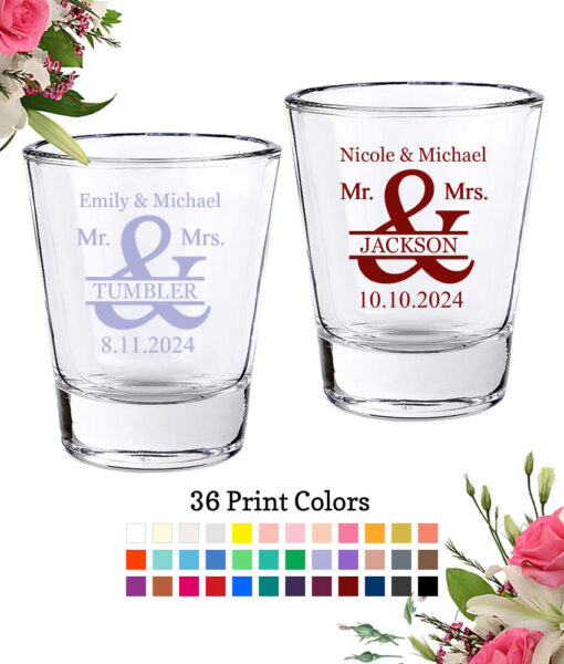 mr & mrs name shot glasses