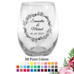 floral wreath wedding wine glasses