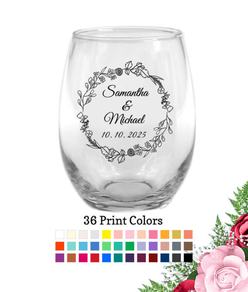 floral wreath wedding wine glasses