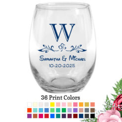 monogram scroll wedding wine glasses