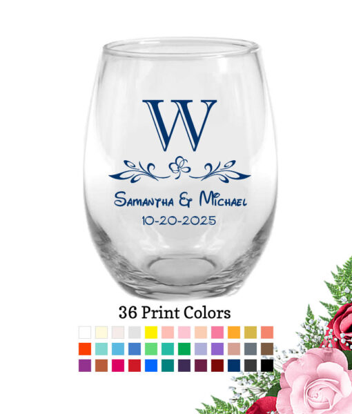 monogram scroll wedding wine glasses