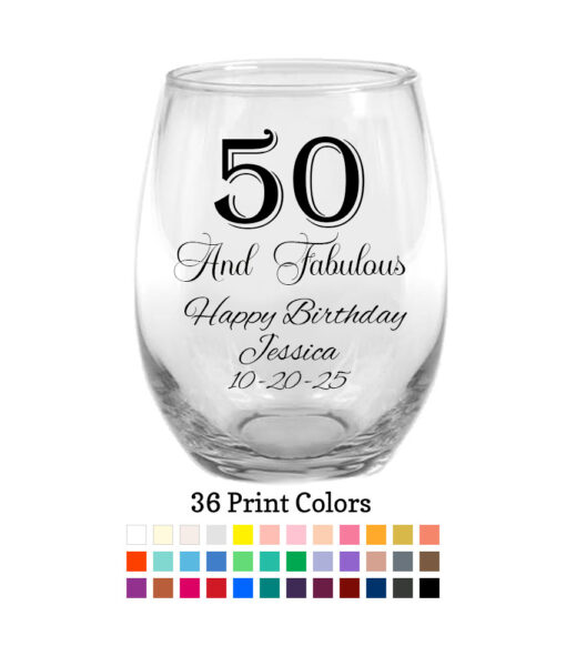 50 and fabulous wine glass favors
