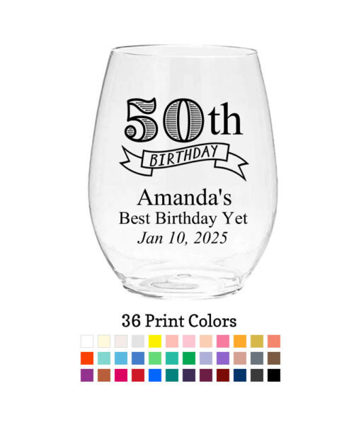 50 banner plastic wine glasses