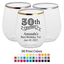 50 banner rimmed plastic wine glasses