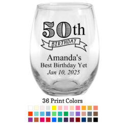 50 birthday banner wine glasses