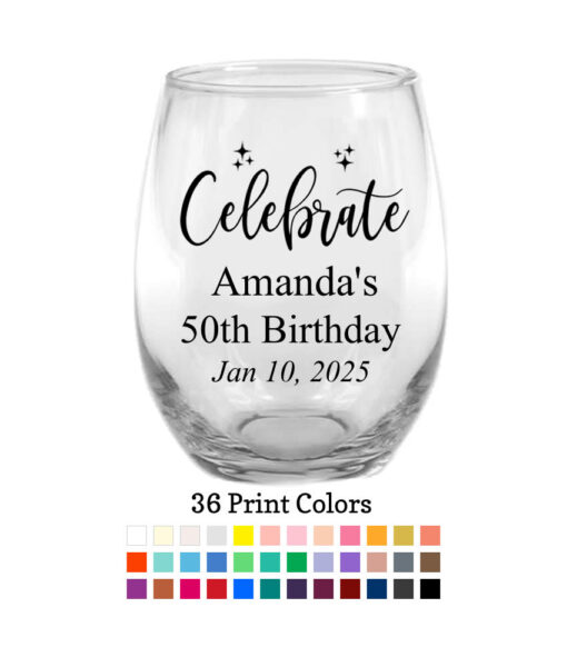 celebrate 50 the birthday wine glasses