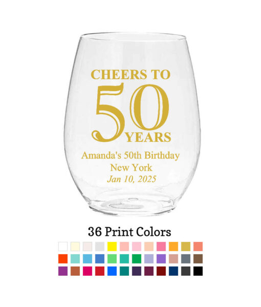 cheers to 50 years plastic wine glasses