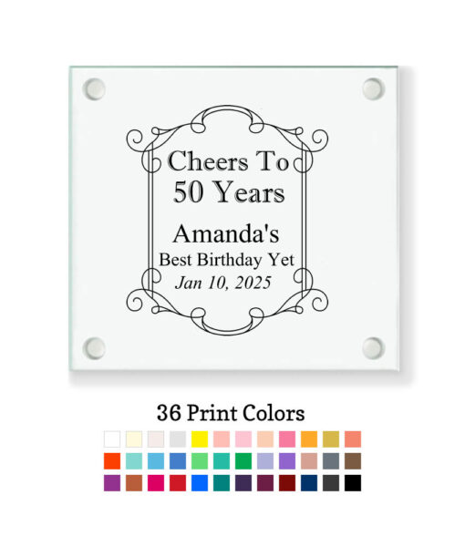 cheers to 50 years scroll coaster customization