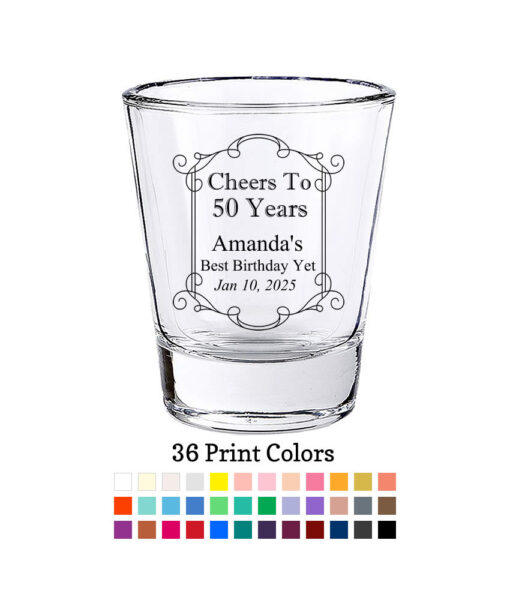cheers to 50 years scroll shot glass