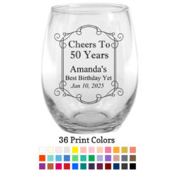 cheers to 50 years scroll wine glasses